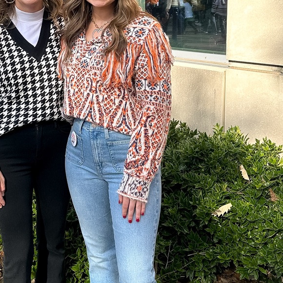 Fringe Knit sweater - Orange and Navy - Picture 3 of 3